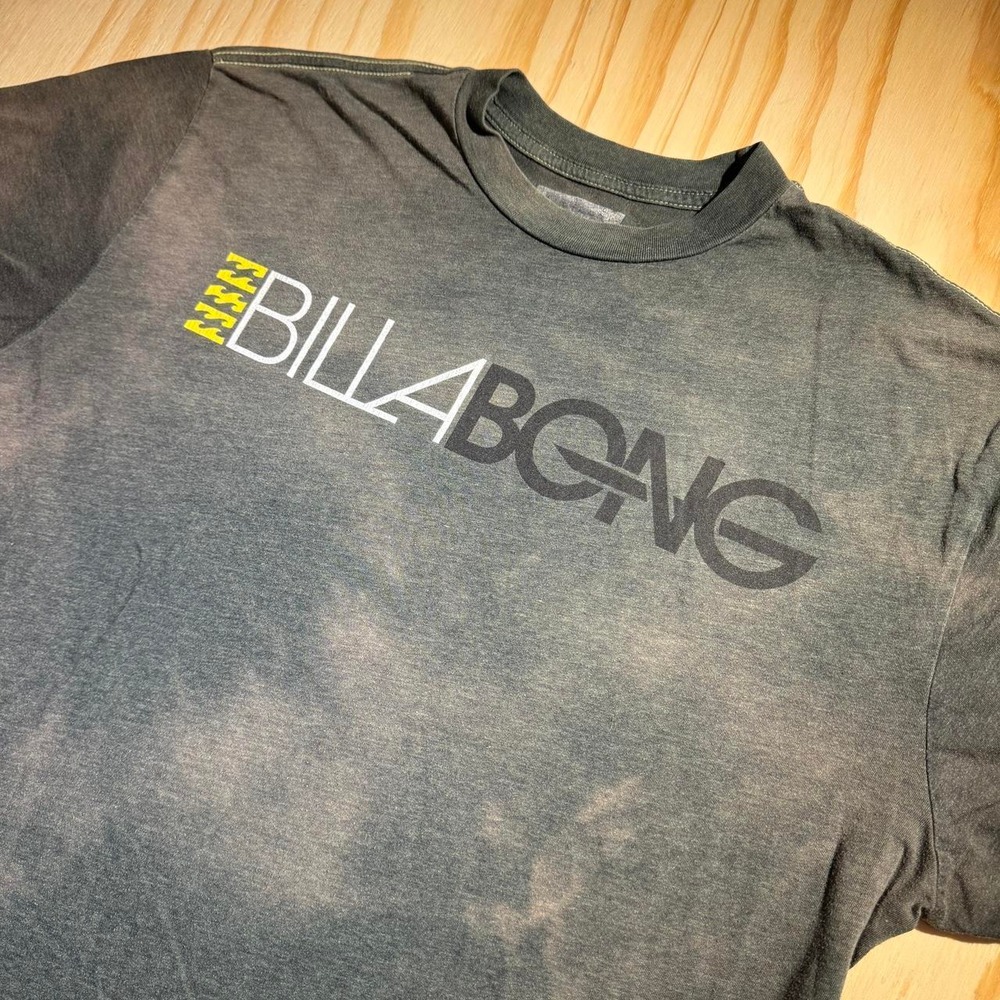 Billabong Mens Charcoal Gray Acid Wash Graphic Logo T-Shirt Large